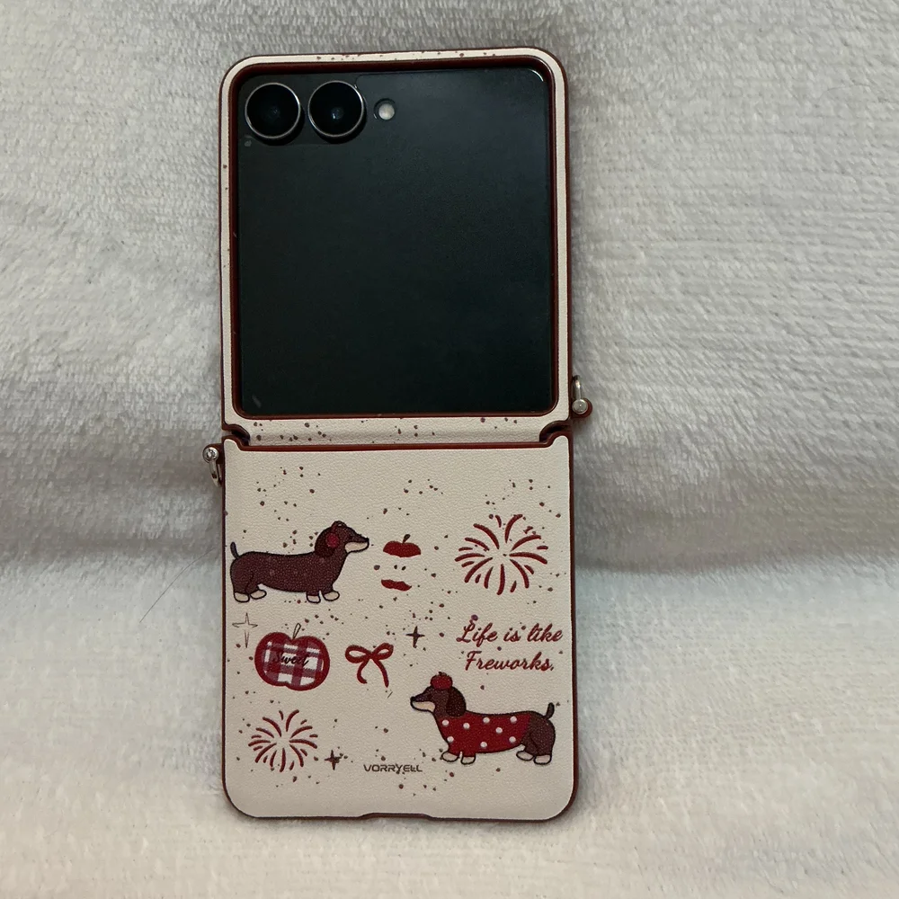 Galaxy Z Flip 7 Phone Case with Dachshund Design - Cream, Red, and Brown
